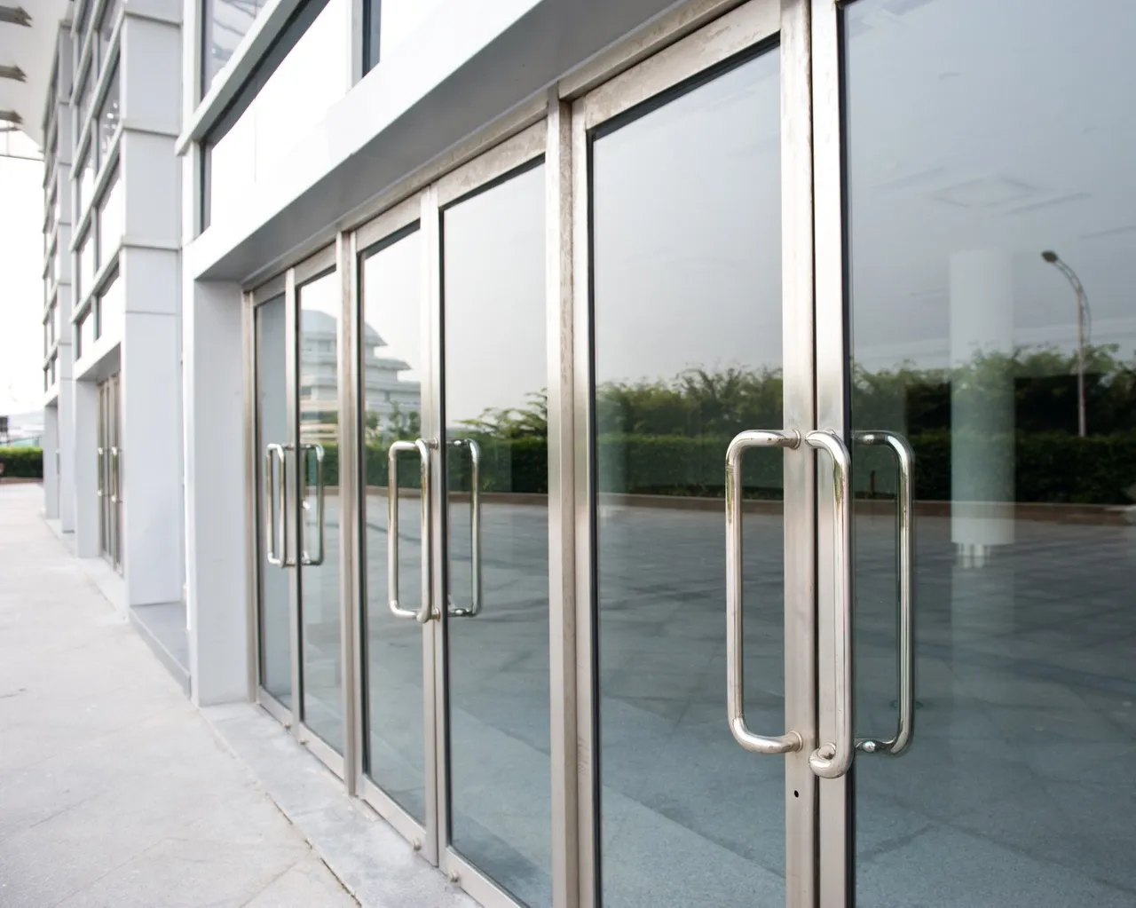 Aluminium-framed glass shop doors